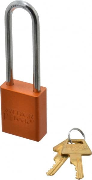 American Lock A1107ORJ Lockout Padlock: Keyed Different, Aluminum, 3" High, Steel Shackle, Orange 