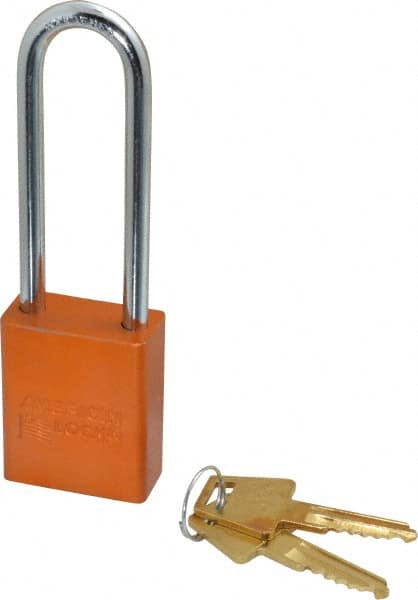 American Lock A1107KAORJ22348 Lockout Padlock: Keyed Alike, Aluminum, 3" High, Steel Shackle, Orange 