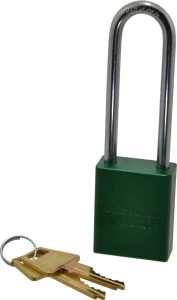 American Lock A1107GRN Lockout Padlock: Keyed Different, Aluminum, 3" High, Steel Shackle, Green 