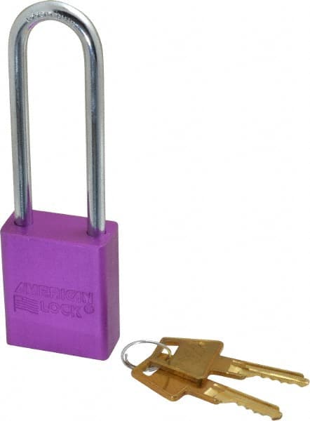 American Lock A1107PRP Lockout Padlock: Keyed Different, Aluminum, 3" High, Steel Shackle, Purple 