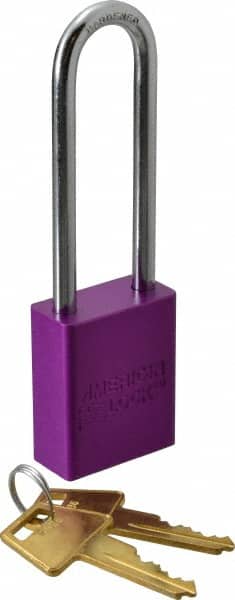 American Lock A1107KAPRP42586 Lockout Padlock: Keyed Alike, Aluminum, 3" High, Steel Shackle, Purple 