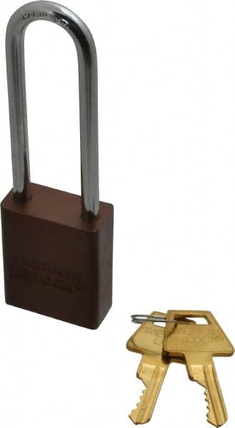 American Lock A1107BRN Lockout Padlock: Keyed Different, Aluminum, 3" High, Steel Shackle, Brown 