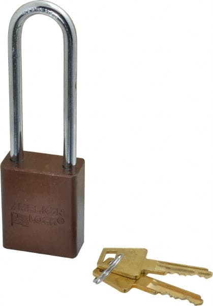 American Lock A1107KABRN42485 Lockout Padlock: Keyed Alike, Aluminum, 3" High, Steel Shackle, Brown 