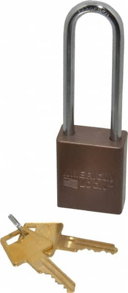 American Lock A1107KABRN55376 Lockout Padlock: Keyed Alike, Aluminum, 3" High, Steel Shackle, Brown 
