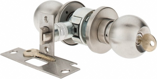 1-3/8" Door Thickness, Stainless Steel Storeroom Knob Lockset - 2-3/4" Back Set, 2 Cylinder