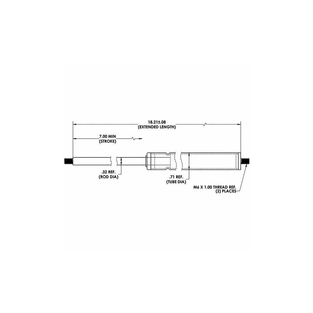 Guden Fixed Force Gas Spring 0.32" Rod Dia, 0.75" Tube Dia, 20 lb
