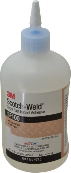3M | Rite-Lok Adhesive Glue: 1 lb Bottle, Clear - 3 to 30 SEC Working Time, 24 HR Full Cure Time | Part #00048011626291