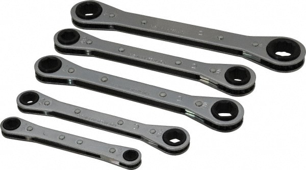 Lang RBM-5M Ratcheting Box Wrench Set: 5 Pc, 11 x 13 mm 12 x 14 mm 15 x 17 mm 7 x 8 mm & 9 x 10 mm Wrench, Metric Image