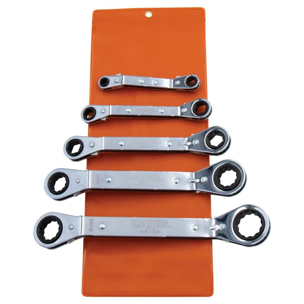 Lang ROW-5M Ratcheting Box Wrench Set: 5 Pc, 1/2 x 9/16" 1/4 x 5/16" 3/4 x 7/8" 3/8 x 7/16" & 5/8 x 11/16" Wrench, Inch 