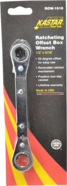 Box End Offset Wrench: 1/2 x 9/16", 6 Point, Double End