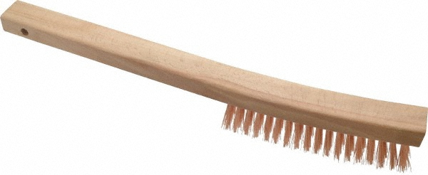 Scratch Brush: 4 Row, 19 Column, Bronze - Wood Handle, Curved Handle