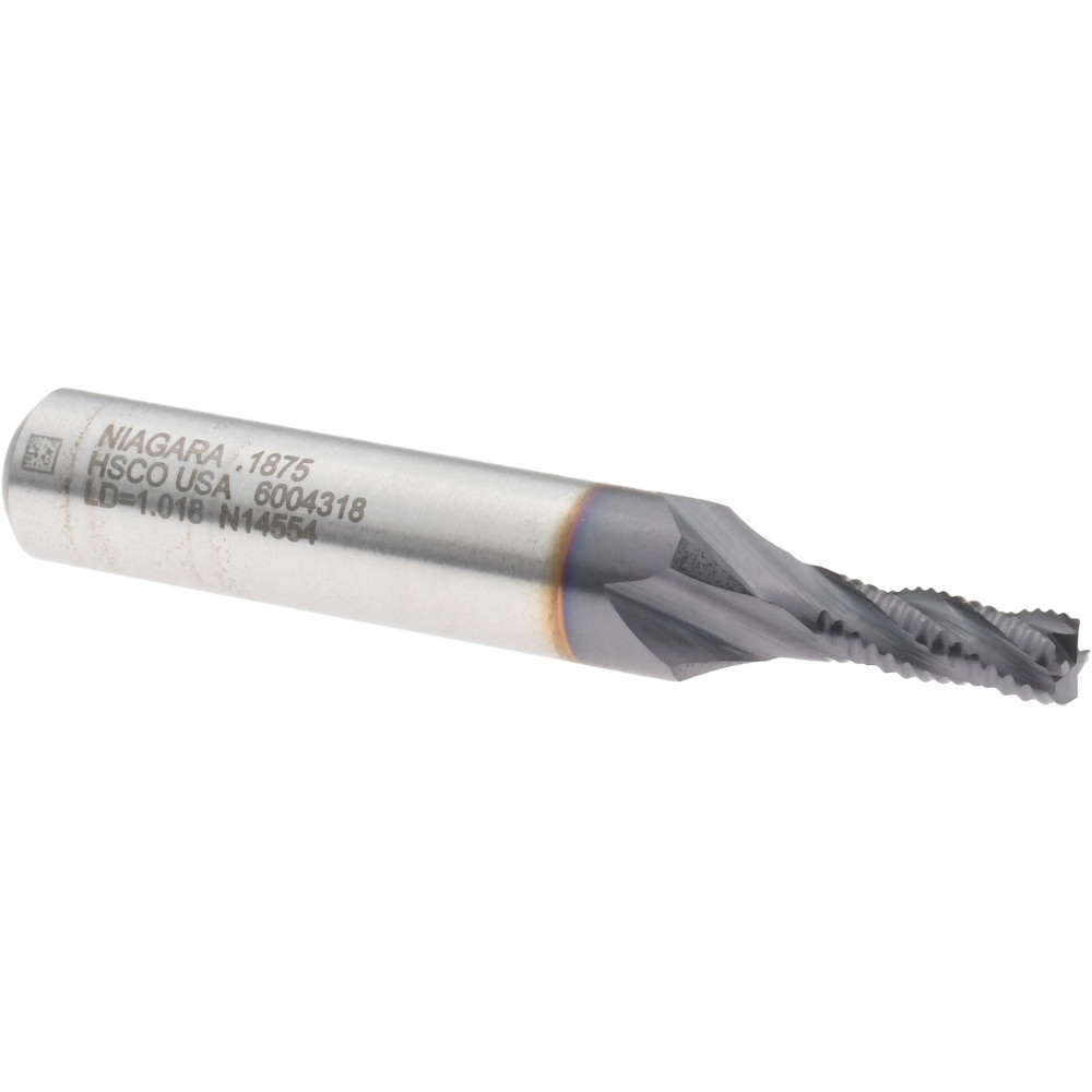 Roughing End Mill: 3/16" Dia, 4 Flutes, Single End, Cobalt