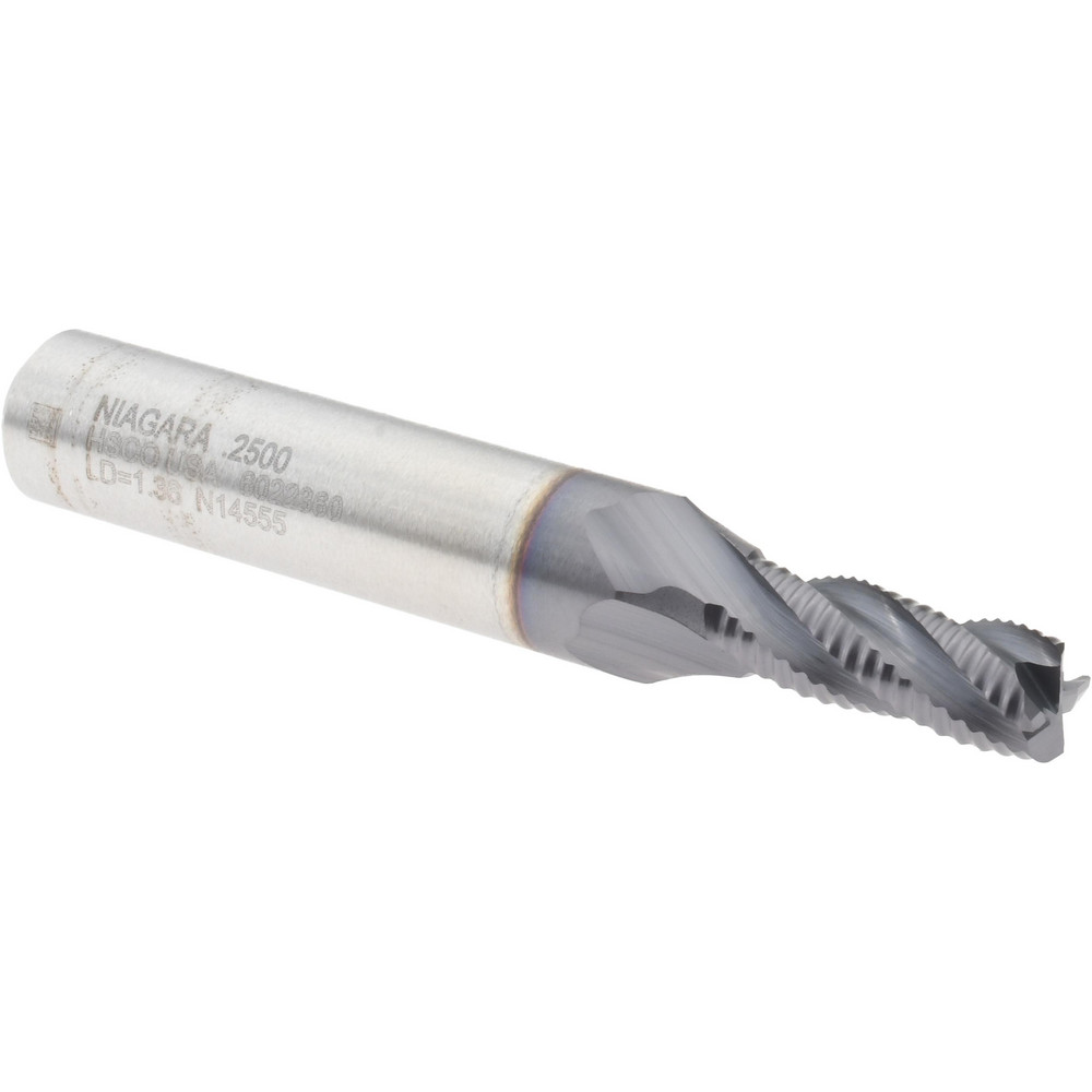 Roughing End Mill: 1/4" Dia, 4 Flutes, Single End, Cobalt