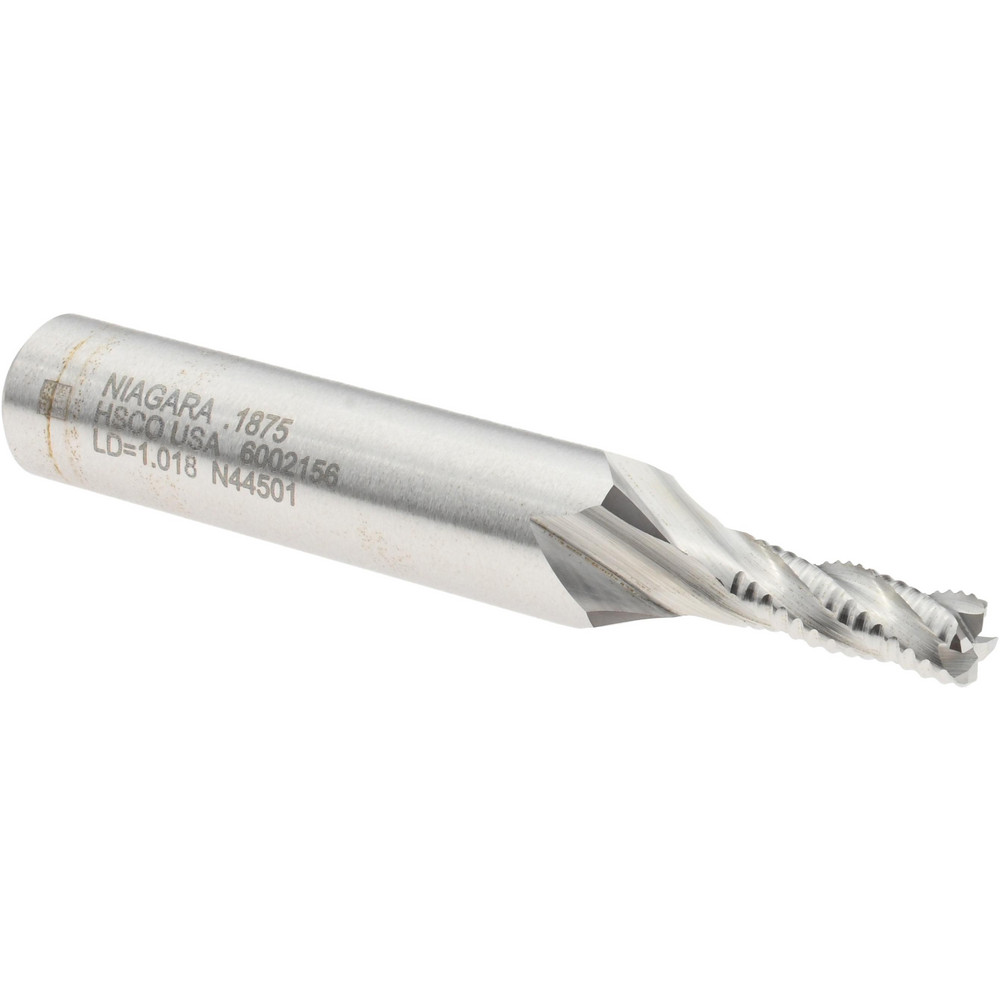 Roughing End Mill: 3/16" Dia, 4 Flutes, Single End, Cobalt