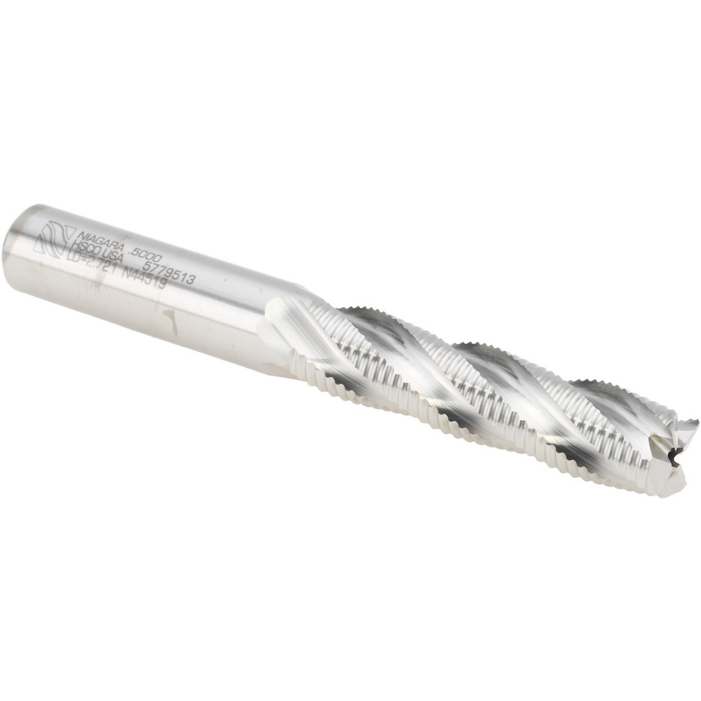 Roughing End Mill: 1/2" Dia, 4 Flutes, Single End, Cobalt