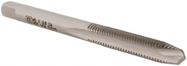 Spiral Point Tap: M5x0.80 Metric, 2 Flutes, Plug, 6H Class of Fit, High Speed Steel, Bright Finish