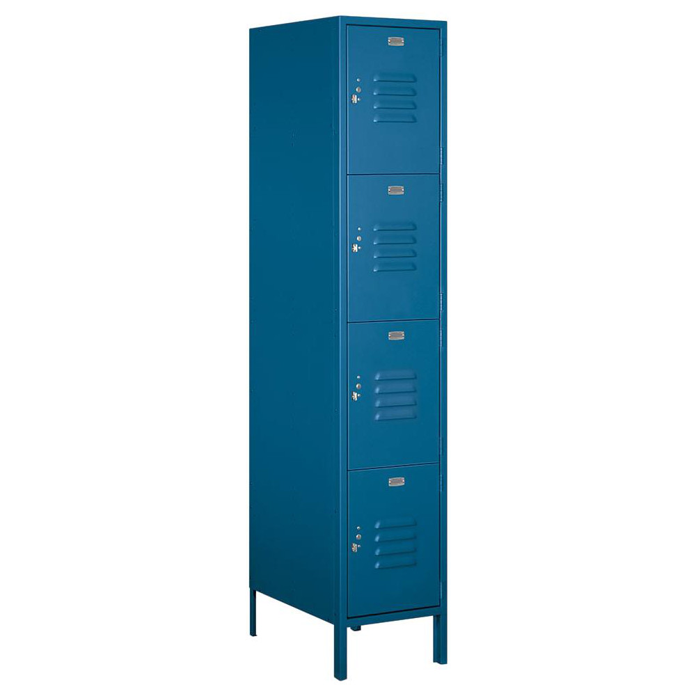 Salsbury Industries 1-Wide Locker: 18" Wide, 21" Deep, 78" High, Padlock Hasp - Blue, Powder Coated, Steel, 10 lb Shelf Capacity, Assembled