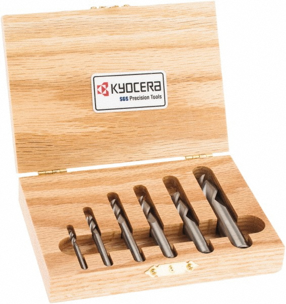 End Mill Set: 3 Flute, Square End - Solid Carbide, Uncoated, Centercutting, Single End, 6 Pc