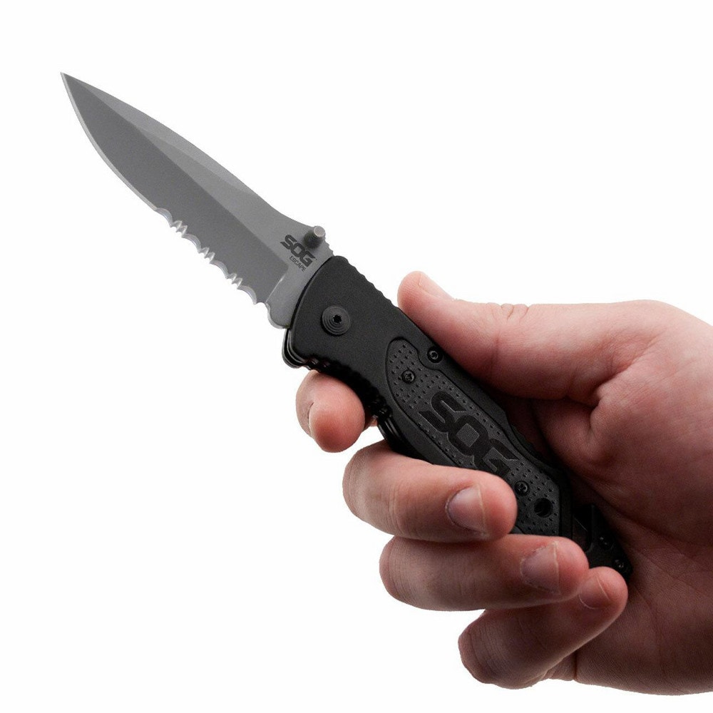 SOG Specialty Knives - 3-13/32″ Blade, 8.2″ OAL, Partially Serrated Clip  Point Folding Knife - 57960734 - MSC Industrial Supply