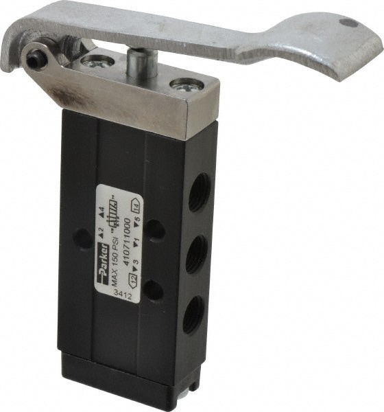 Parker 410711000 Mechanically Operated Valve: 4-Way & 2-Position, Hand Lever-Spring Return Actuator, 1/8" Inlet, 2 Position Image