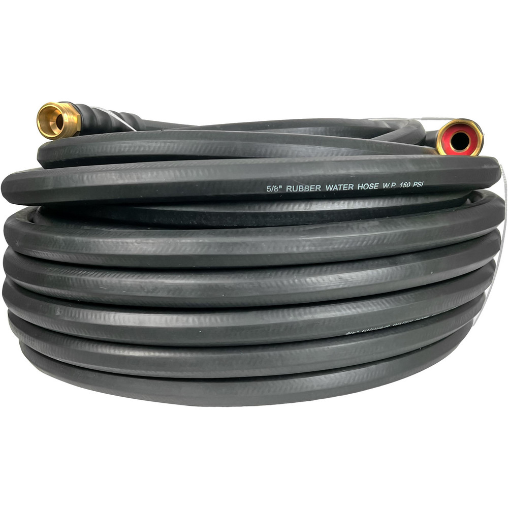 Garden Hose: 5/8" Dia, 100 ft, 5/8" GHT Thread, Black, Rubber, 150 psi - 5/8" Dia, 5/8 GHT, Rubber, 150.000 Max psi, All Season Black