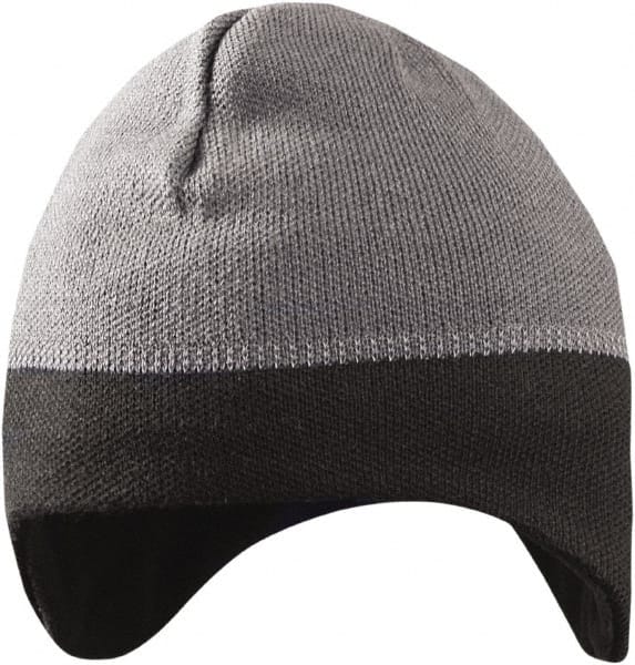 Beanie Hat: Size Universal, Gray, Acrylic Rib Knit, Brushed Anti-Pilling Fleece & Reflective Thread