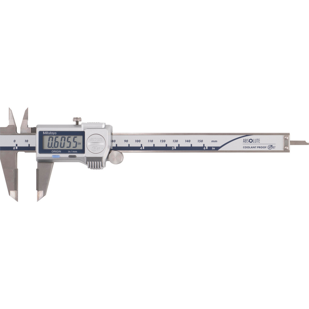 Mitutoyo Electronic Caliper: 150.00 mm, 6", 0.01 mm, 0.0005" Resolution, +/-0.02 mm, +/-0.0010" Accuracy, Calibrated, Data Output, Carbide-Tipped