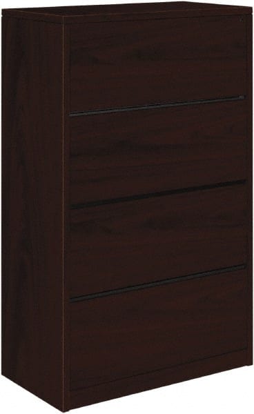 Horizontal File Cabinet: 4 Drawers, Woodgrain Laminate, Mahogany