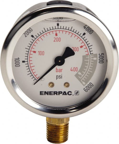 Enerpac Pressure Gauge 0-6000PSI 0-400Bar .25" NPT Bottom Mount 