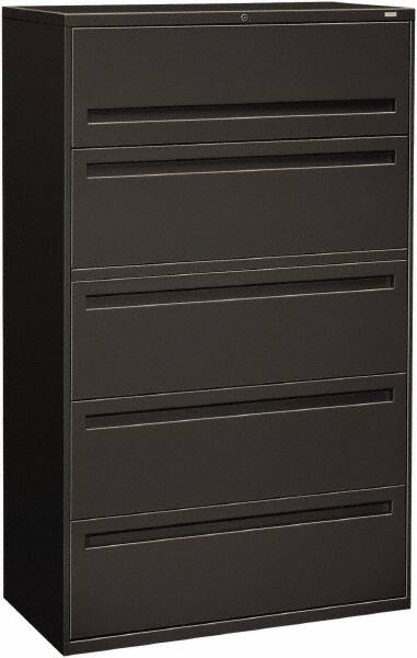 Horizontal File Cabinet: 5 Drawers, Steel, Charcoal