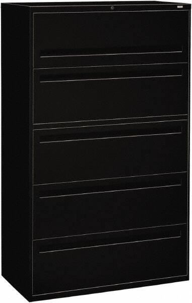 Horizontal File Cabinet: 5 Drawers, Steel, Black