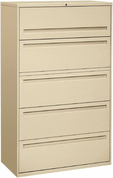 Horizontal File Cabinet: 5 Drawers, Steel, Putty