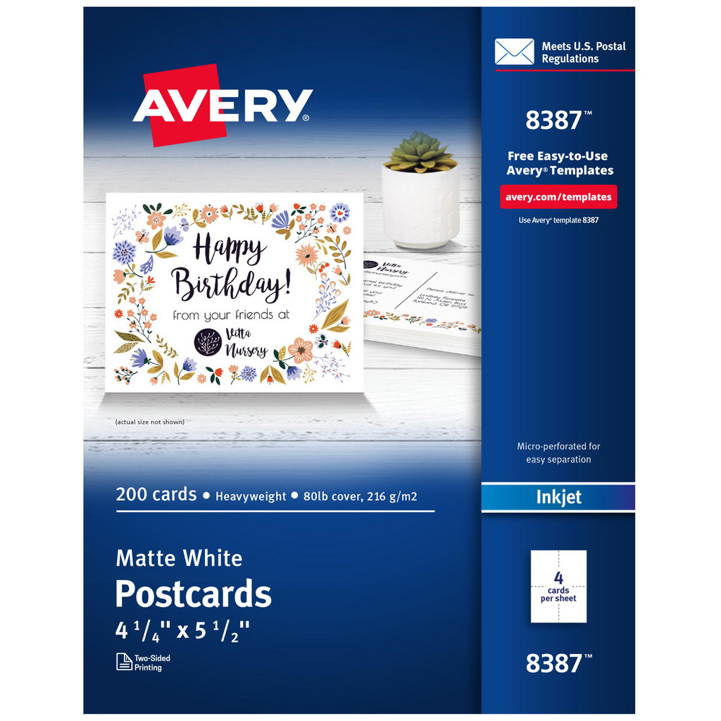 AVERY 200 Postcards - 8 1/2 x 11" | 5-Pack | Part #08387