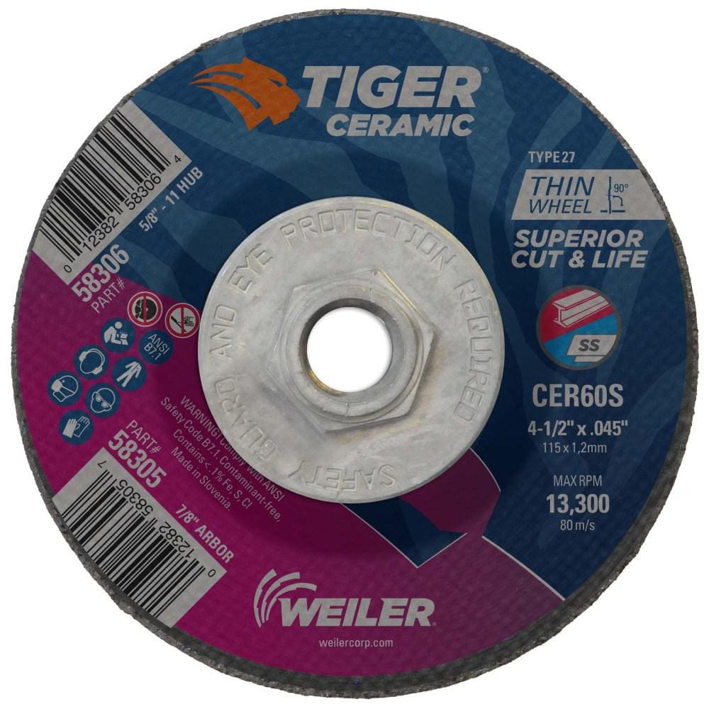 Depressed Center Wheel: Type 27, 4-1/2" Dia, 0.045" Thick, Ceramic