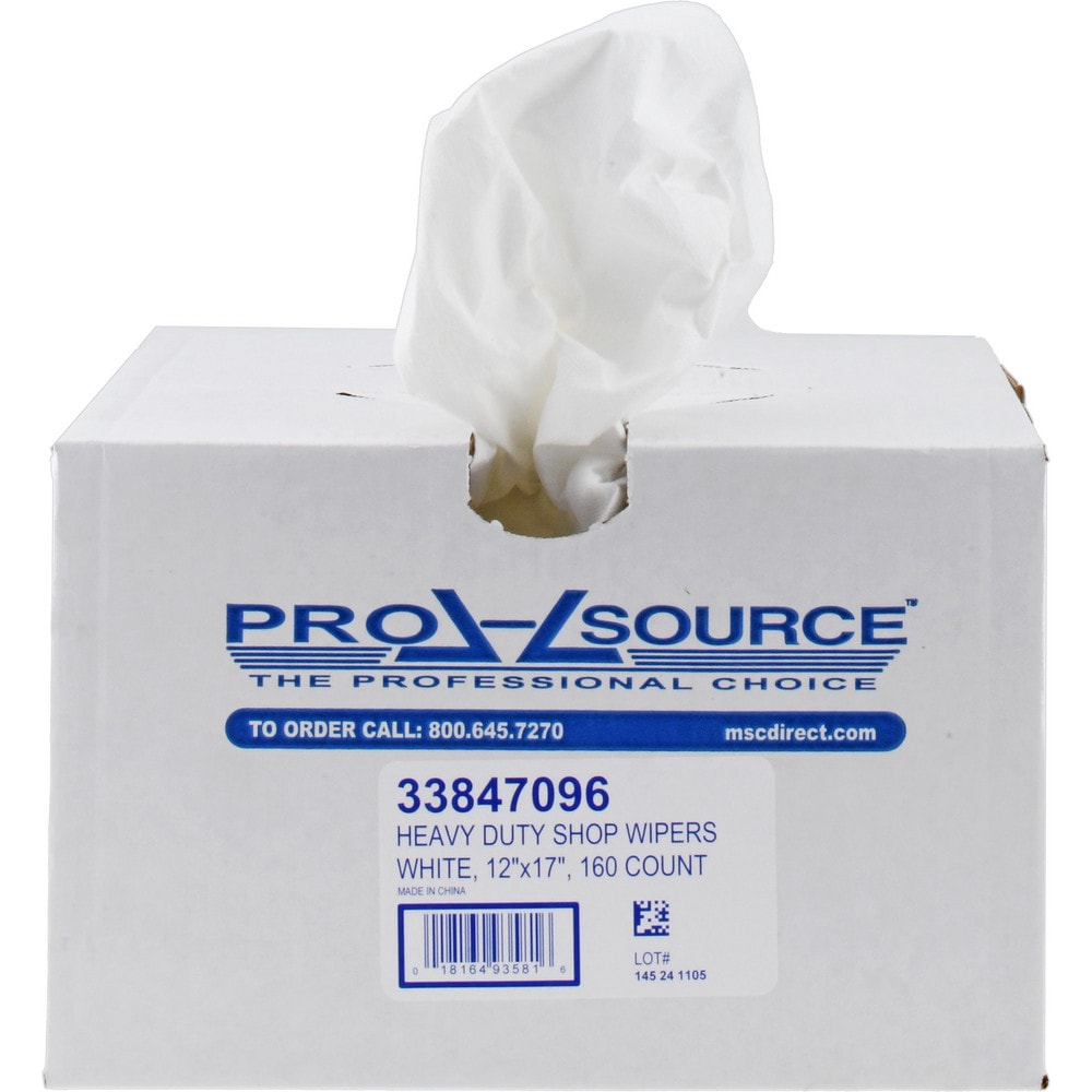 Heavy Duty Shop Wipers: Box, Dry, White, 160 Ct