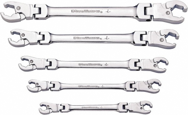 Flare Nut Wrench Set: 5 Pc, 1/4 to 7/8" Wrench, Inch - Chrome Finish, Ratcheting