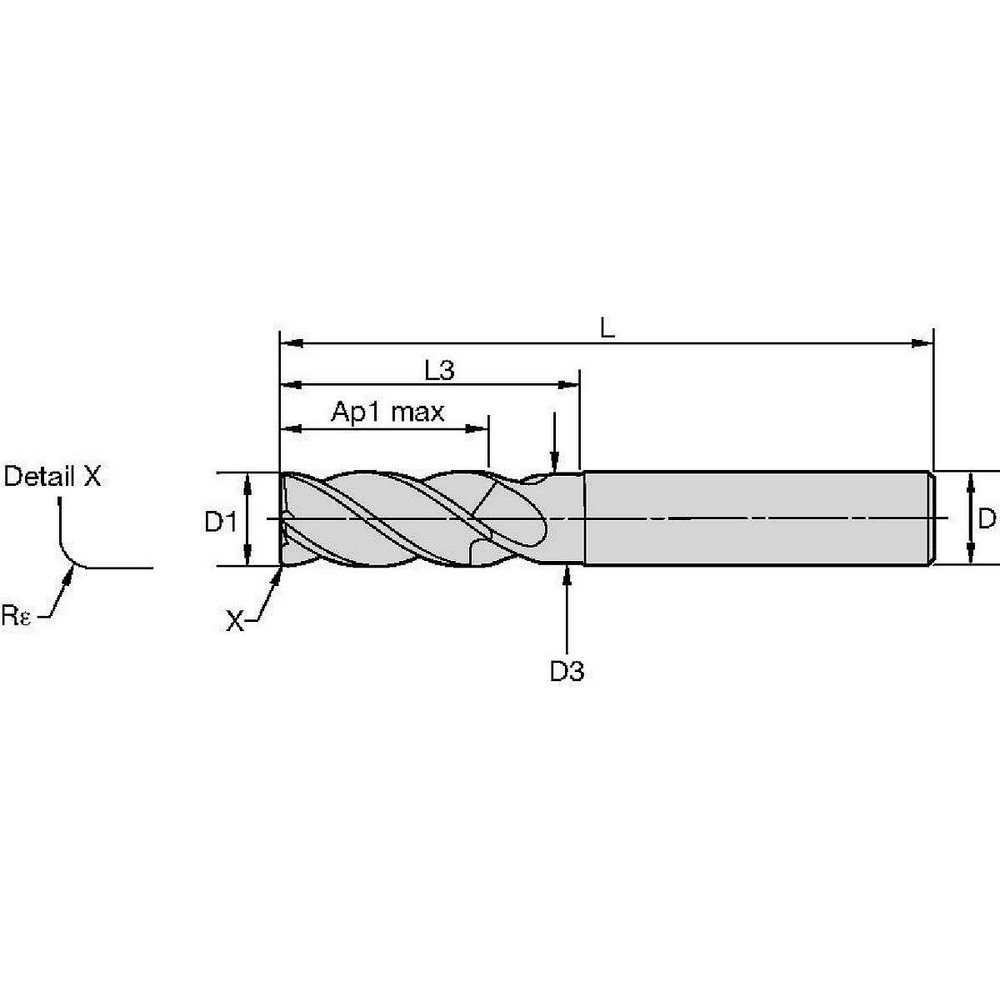 Widia - Corner Radius End Mill: 16.00 mm Dia, 32.00 mm LOC, 3.00 mm ...