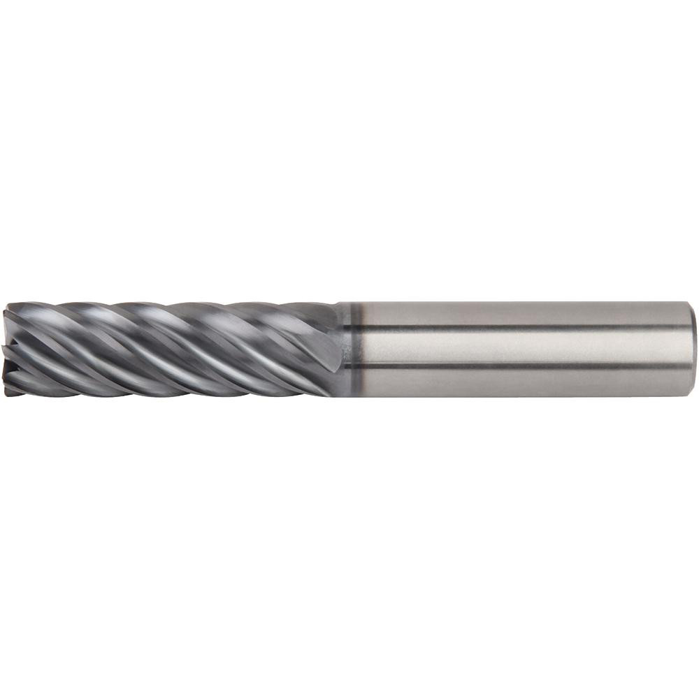 Corner Radius End Mill: 3/4" Dia, 2-1/4" LOC, 0.0600" Radius, 7 Flute, Solid Carbide - 5" OAL, 3/4" Shank Dia, 38.00 deg Helix, WS15PE Finish, Single End, Series 7V1E, Centercutting
