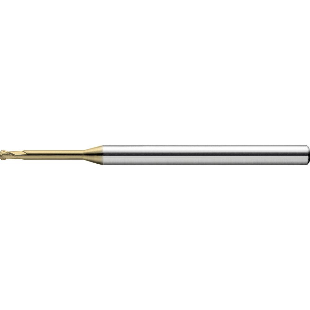 US Union Tool Ball End Mill: 2.00 mm Dia, 1.60 mm LOC, 2 Flute, Solid Carbide - 60.00 mm OAL, 4.00 mm Shank Dia, 30 deg Helix, Hardmax Finish, Single