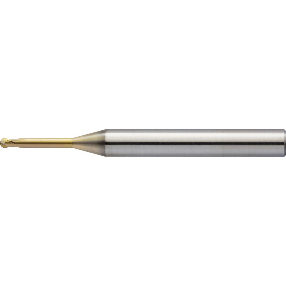 US Union Tool Ball End Mill: 2.00 mm Dia, 1.60 mm LOC, 2 Flute, Solid Carbide - 50.00 mm OAL, 4.00 mm Shank Dia, 30 deg Helix, Hardmax Finish, Single