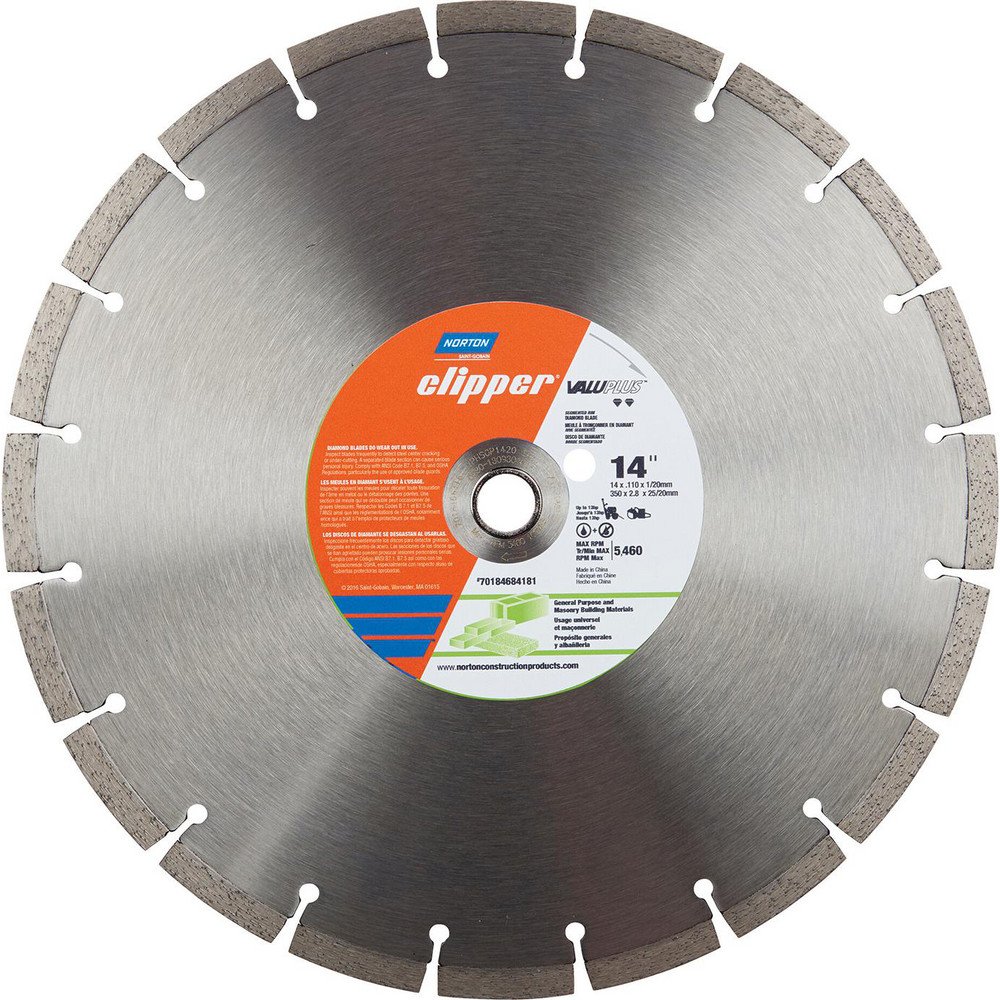 Norton Wet & Dry Cut Saw Blade 14" Dia, 1" Arbor Hole, 0.11" Kerf Width, 20 Teeth MSC Direct