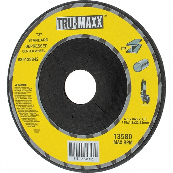 Depressed Center Wheel: Type 27, 4-1/2" Dia, 0.045" Thick, Aluminum Oxide