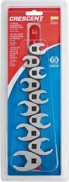 Crescent CCFWS0N Crowfoot Wrench Set: 10 Pc, 1" 1/2" 11/16" 13/16" 3/4" 3/8" 5/8" 7/16" 7/8" & 9/16" Wrench, Inch 