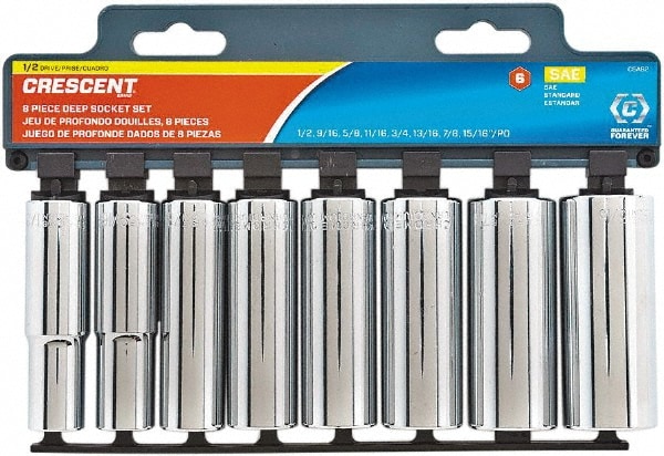 Crescent 8 Piece 1//2/" Drive Chrome Metric Deep Socket Set 6 Point CSAS3