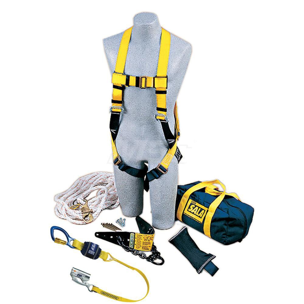 Fall Protection Kits; Kit Type: Roofer's Kit ; Application: General Industry ; Color: Yellow ; Harness Size: Universal ; Standards: OSHA ; Lanyard Length (Feet): 3ft