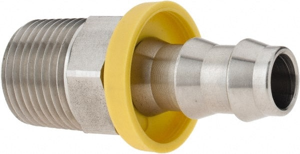Barbed Push-On Hose Male Connector: 3/8-18 Male Pipe, Stainless Steel, 3/8" Barb