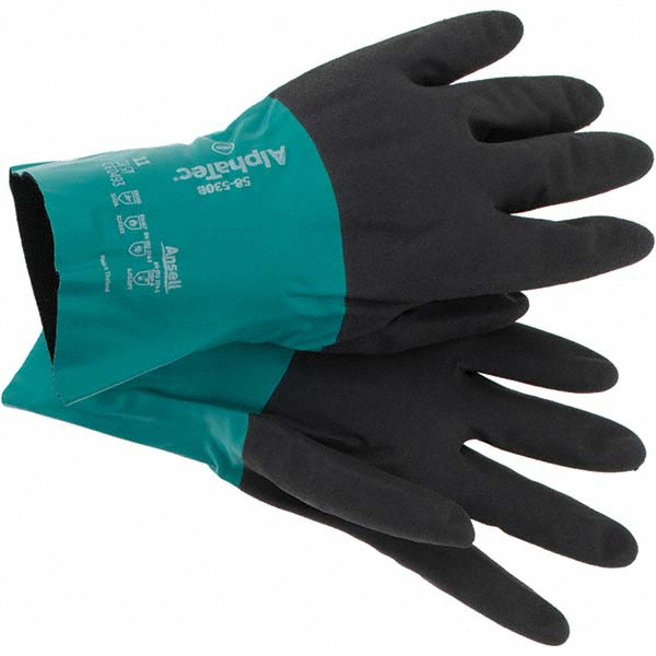 Chemical Resistant Gloves: AlphaTEC&trade; 58-530B, Size 2X-Large, Nitrile-Coated, Supported - Gray, Ansell Grip Grip, Pair, ANSI Abrasion 5, FDA Approved