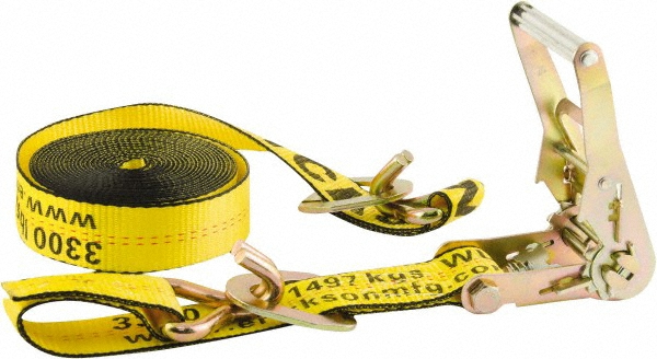 Polyester Ratchet Strap Tie Down: 20' Long, 2" Wide, 10000 lb Breaking Strength, 3300.000 lb Load Capacity - J-Hook