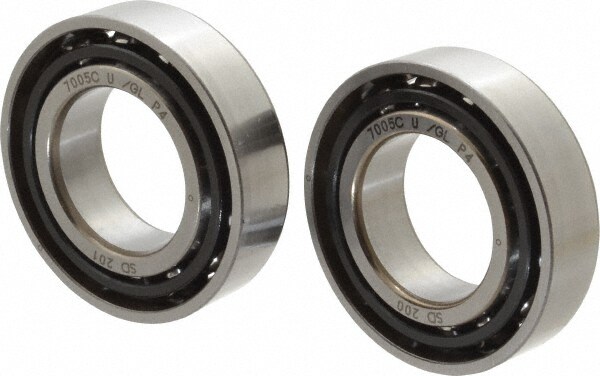 Angular Contact Ball Bearing: 25 mm Bore Dia, 47 mm OD, 12 mm OAW, Without Flange