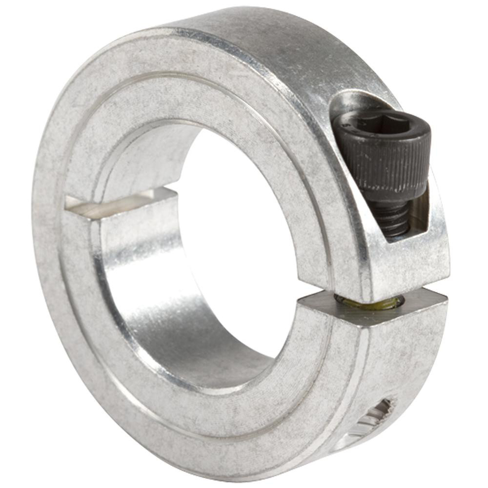 Shaft Collar: Clamp, 0.5" Bore Dia, 1-1/8" OD, Aluminum - 1-1/8" Outside Dia, 13/32" Wide